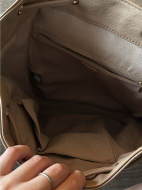 Amazon Neutral Beige Faux-Leather Drawstring Backpack
